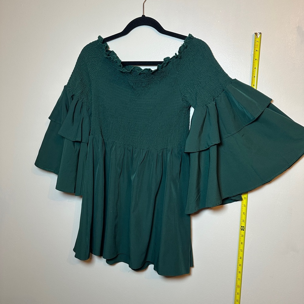 Green Off-Shoulder Ruffle Sleeve Top - Picture 2 of 4